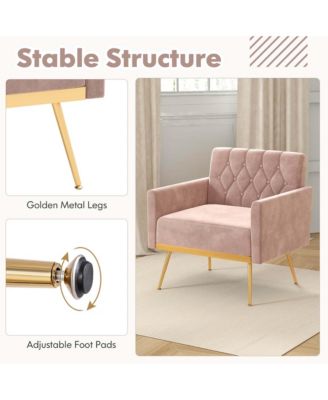 1 Count Modern Velvet Accent Chair with Button Tufted Back Golden Metal Legs & Foot Pads