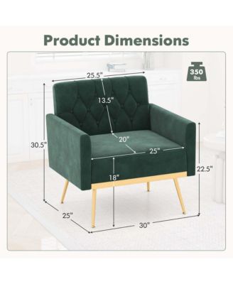 1 Count Modern Velvet Accent Chair with Button Tufted Back Golden Metal Legs & Foot Pads