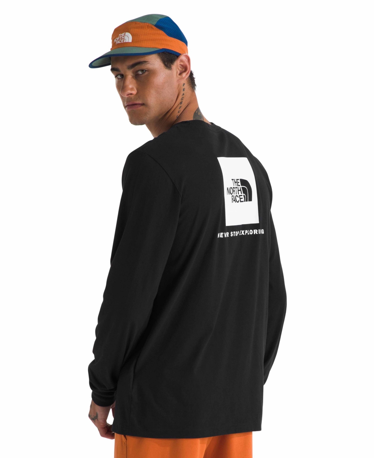 THE NORTH FACE MEN'S LONG SLEEVE BOX NEVER STOP EXPLORING T-SHIRT 