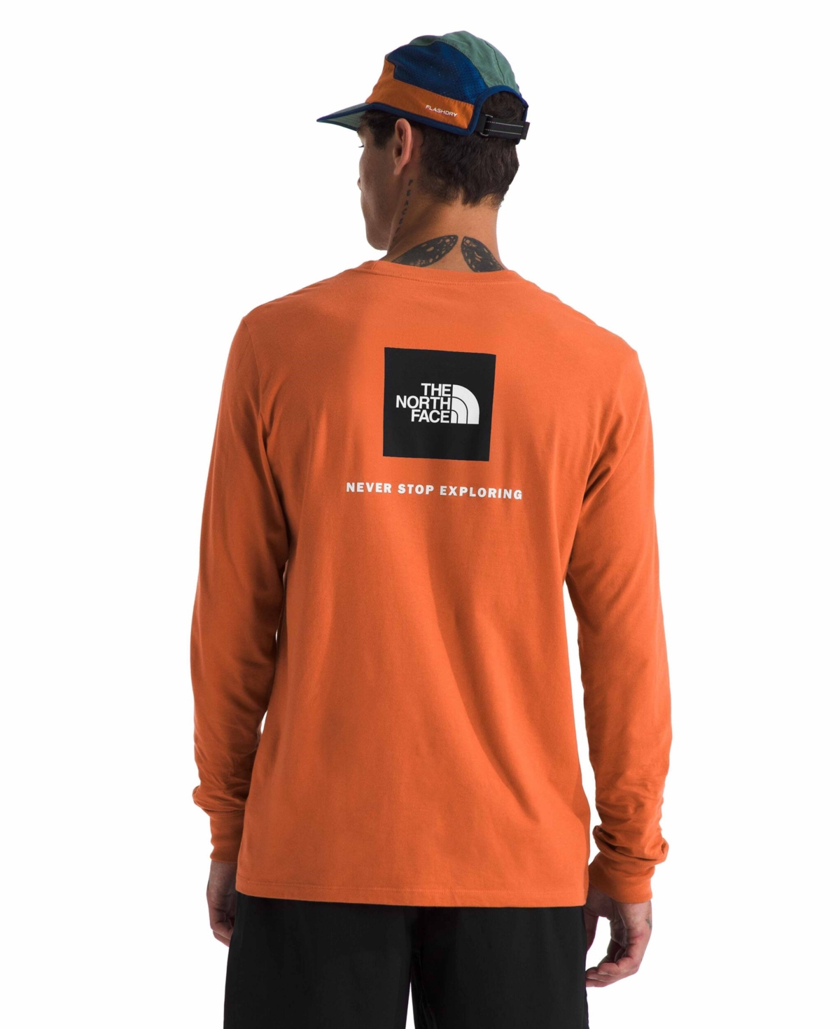 THE NORTH FACE MEN'S LONG SLEEVE BOX NEVER STOP EXPLORING T-SHIRT 