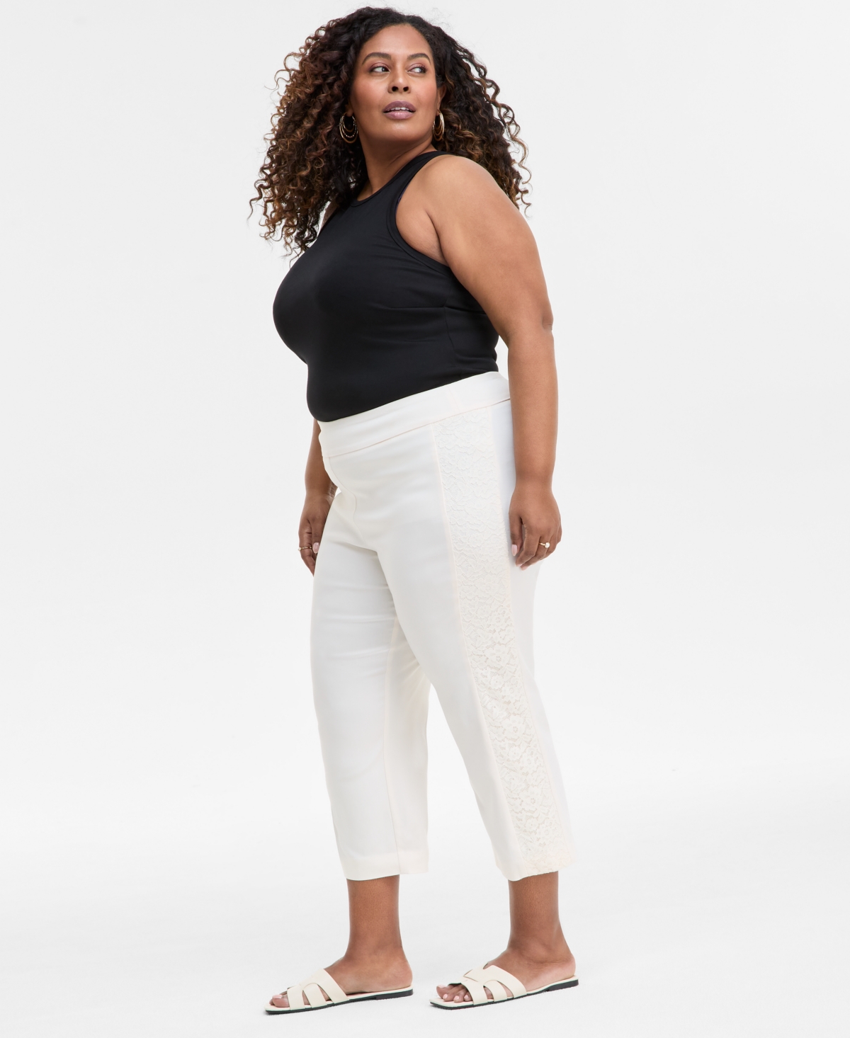 JM COLLECTION PLUS SIZE SIDE LACE TRIM CAPRI PANTS, EXCLUSIVELY AT MACY'S 
