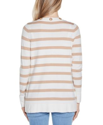 Women's Rhinestone Grommet Striped Open-Front Cardigan Sweater