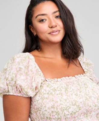 Trendy Plus Size Printed Puff-Sleeve Midi Dress, Exclusively at Macy's 