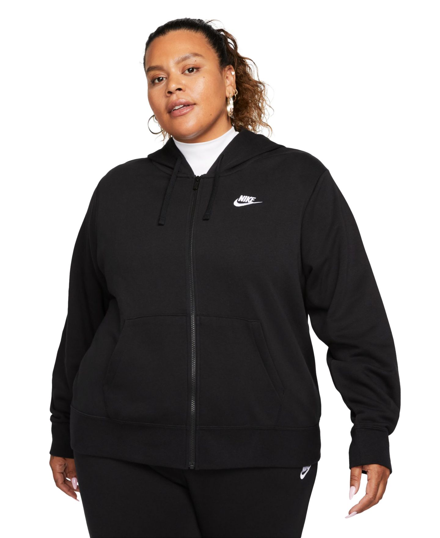 Женское худи Nike Plus Size Sportswear Club Fleece Full-Zip, цвет: Чёрный — фото 1