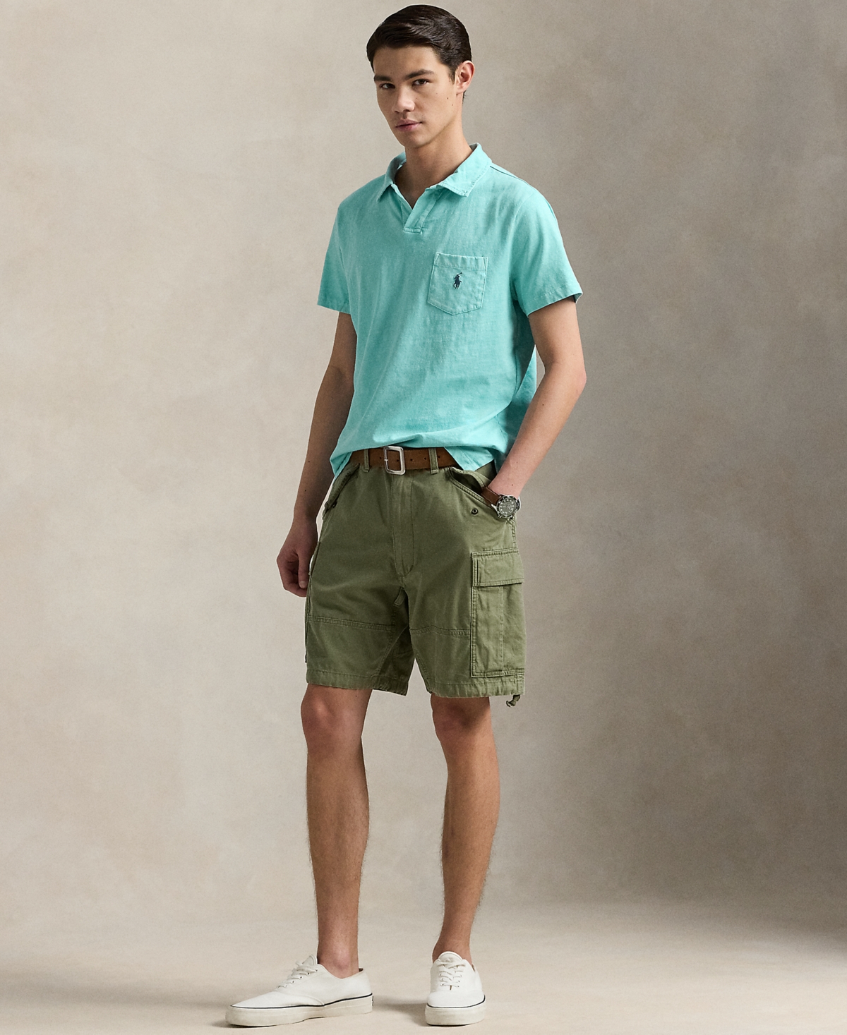 Polo Ralph Lauren Linen & Cotton Polo In Aqua Blue