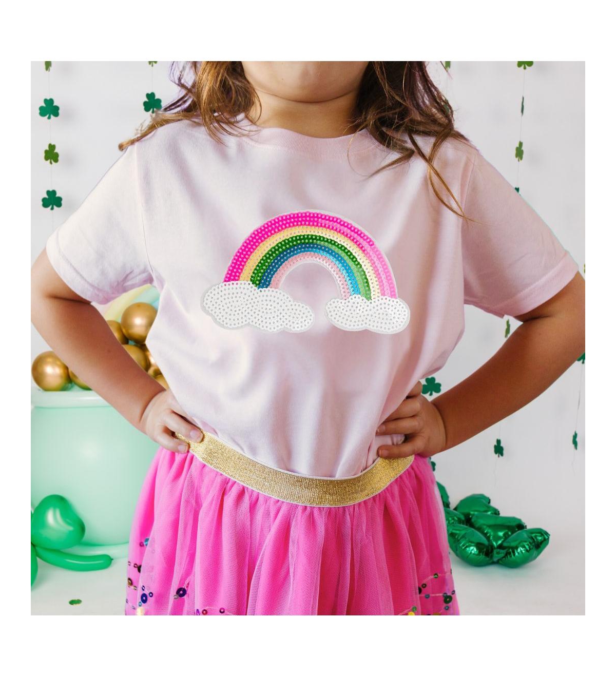 Sweet Wink Baby Girls Rainbow Sequin Patch Short Sleeve T-Shirt