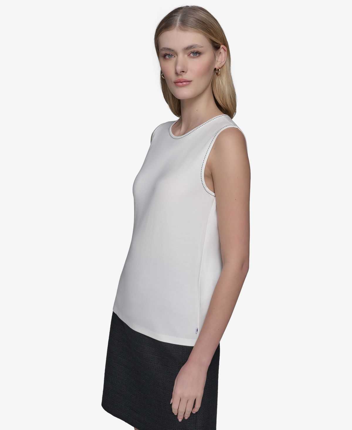 Shop Karl Lagerfeld Women's Keyhole Sleeveless Top In Soft White