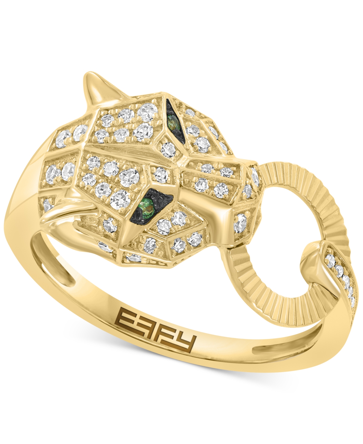 Effy Collection Effy Diamond (1/4 Ct. T.w.) & Tsavorite Accent Jaguar Ring In 14k Gold In Gold