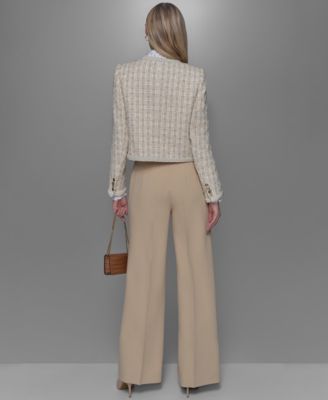 KARL LAGERFELD WOMENS BUTTON DOWN BLOUSE PLEAT FRONT PANTS TWEED OPEN FRONT JACKET 