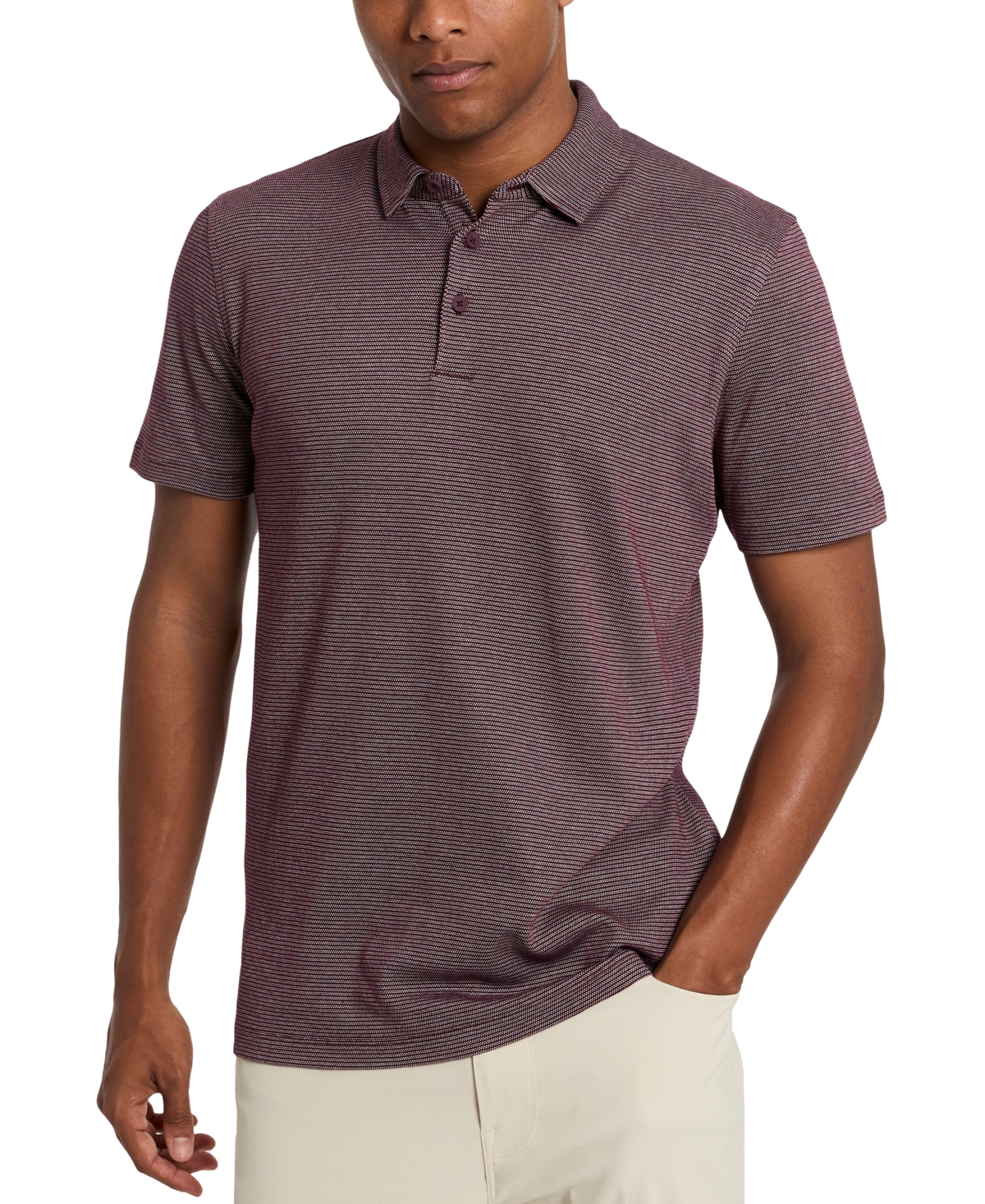 Kenneth Cole Men's Slim-fit Two-toned Textured-knit Polo Shirt In Mulberry Mix