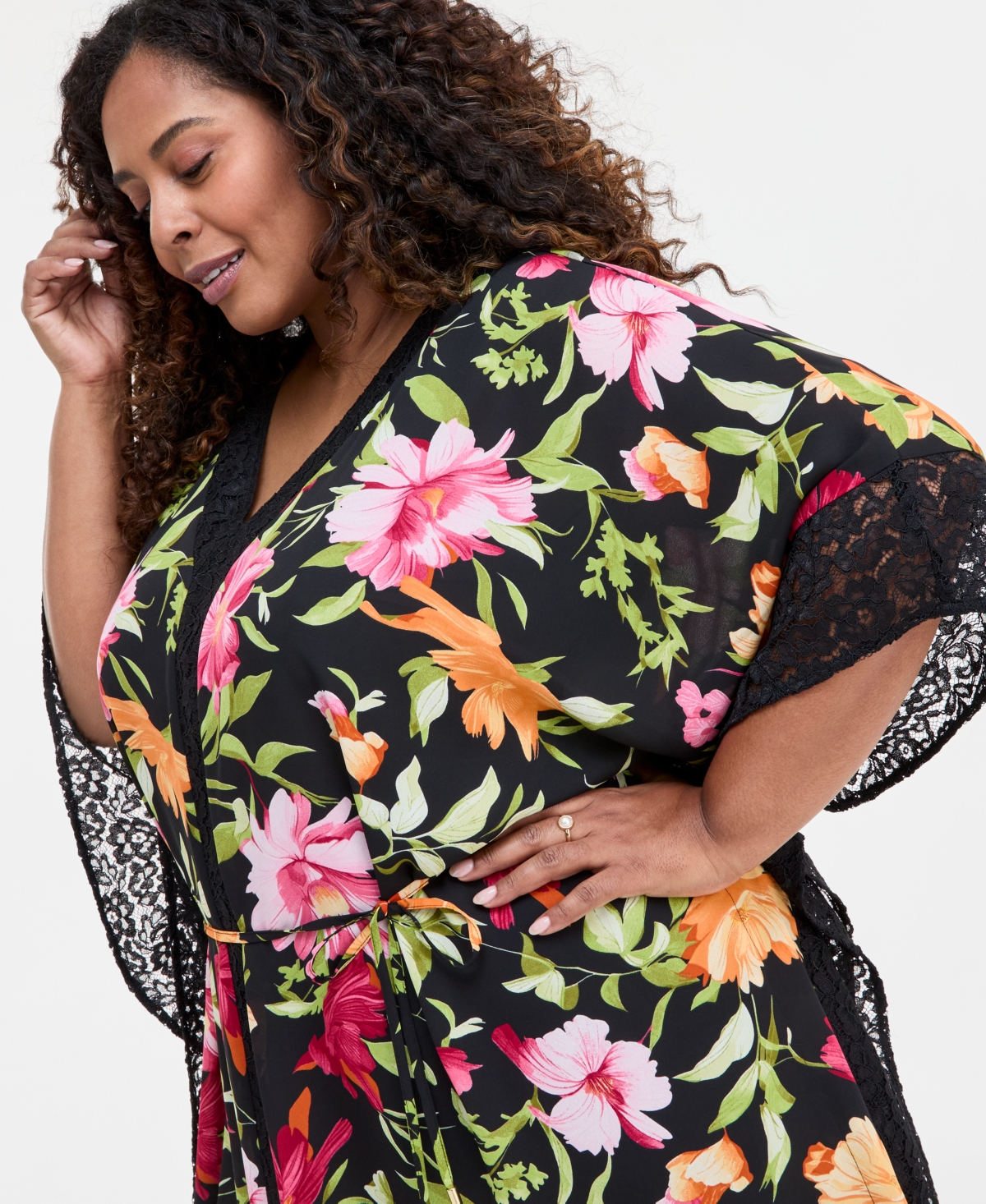 Jm Collection Plus Size Floral-printed Dress, Exclusively At Macy's In Deep Black