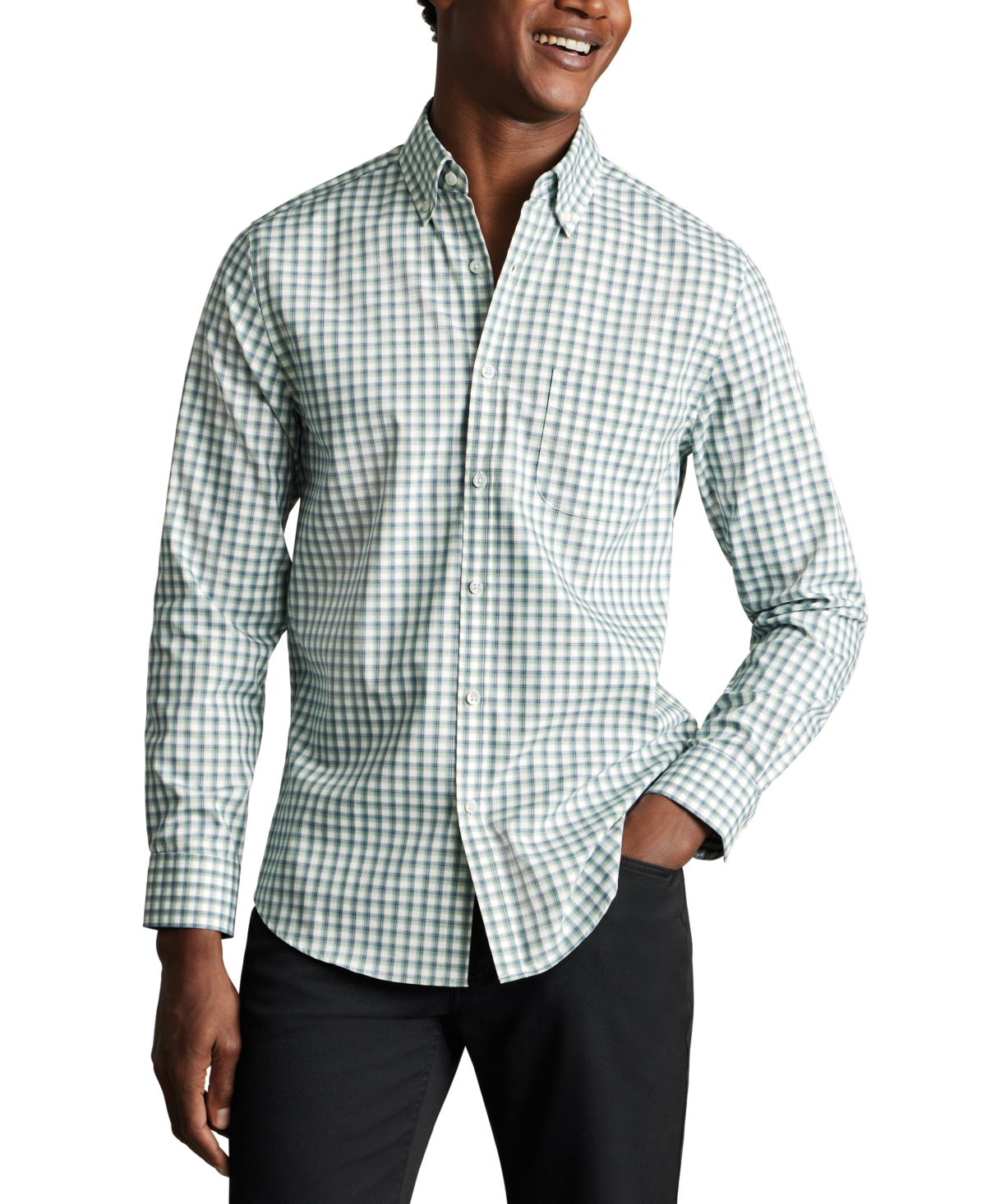 CHARLES TYRWHITT MEN'S SLIM FIT LONG SLEEVE CHECK BUTTON-DOWN SHIRT 