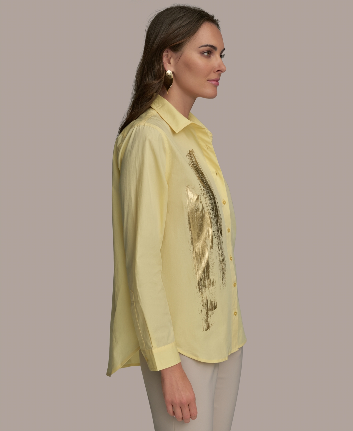Donna Karan Women's Metallic Detail Cotton Button-down Shirt In Panna Cotta
