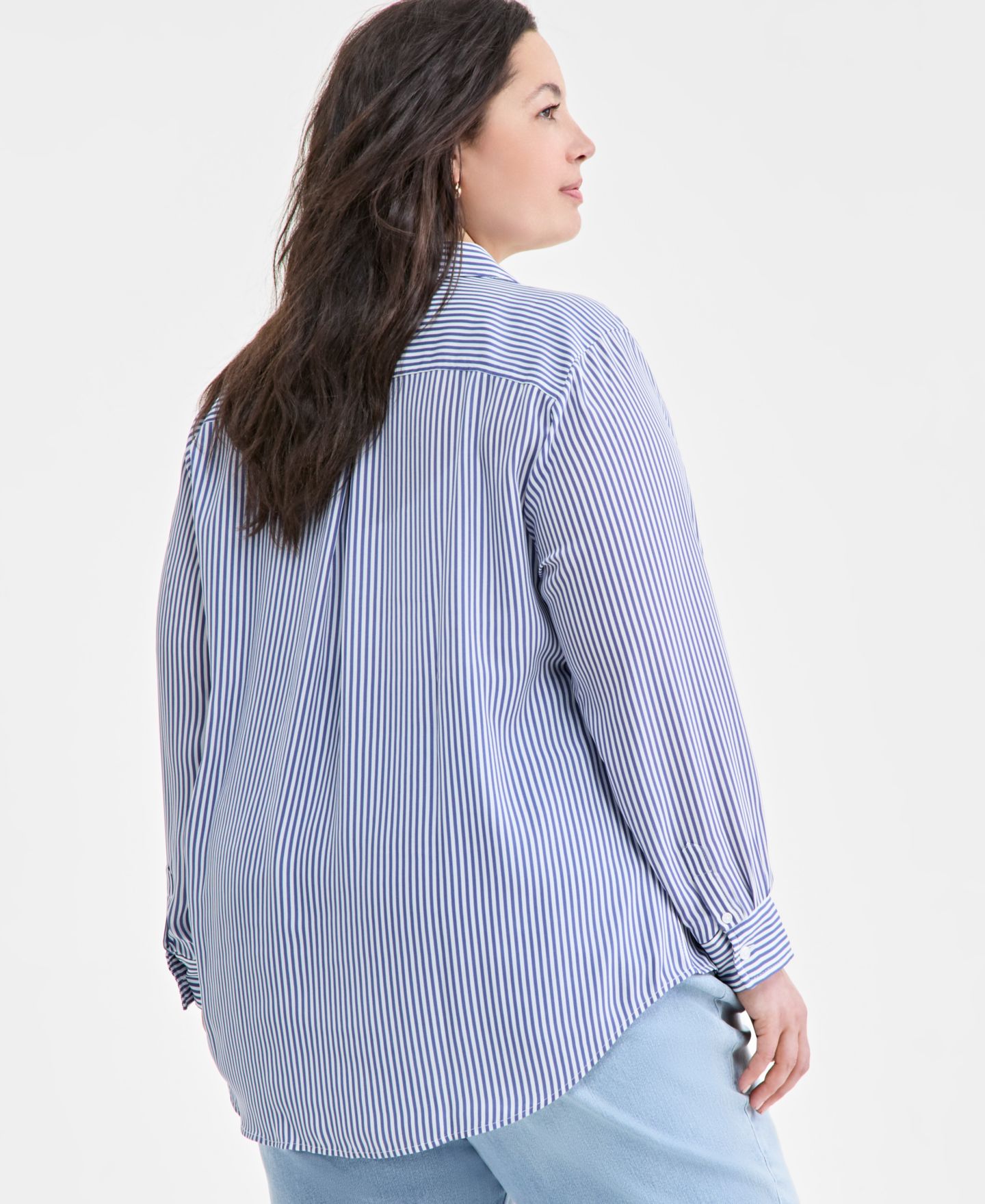 Женская рубашка On 34th Trendy Plus Size Button-Front Crepe, цвет: Синий комбинированный — фото 4