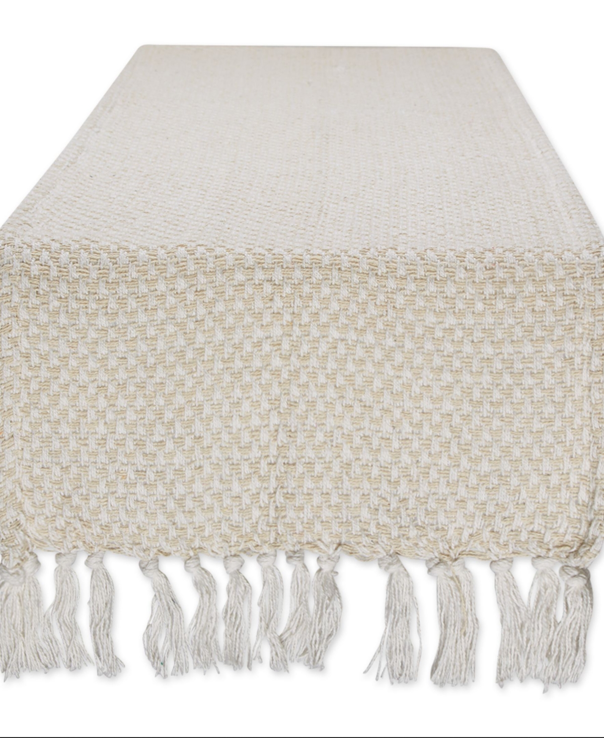 Design Imports Woven Jacquard Fringe Table Runner, 15" X 72" In Natural