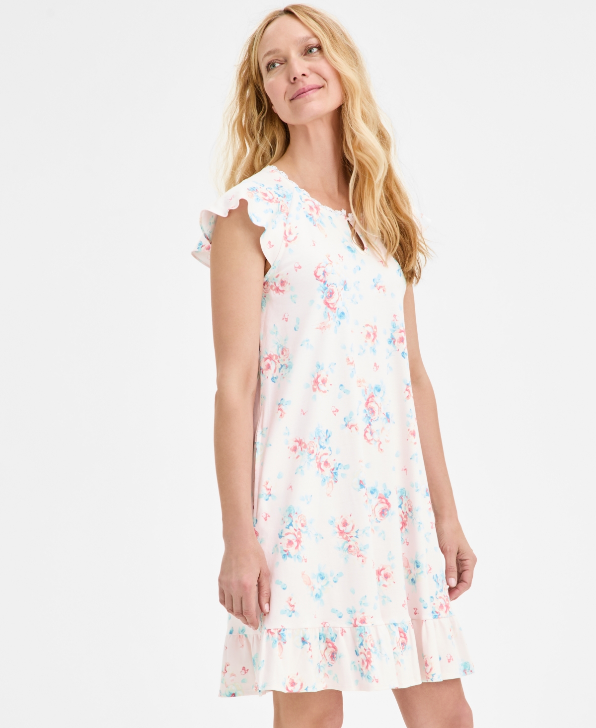 Charter Club Women's Cotton Flutter-sleeve Chemise, Exclusively At Macy's