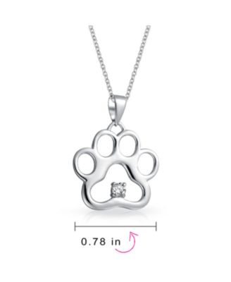 Sterling Silver Paw Print Pendant Necklace with CZ Accent for Pet Lovers