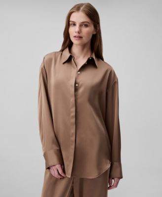 Calvin Klein - Women's Matte-Satin Button-Down Shirt