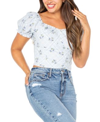 Celebrity Pink - Juniors' Cropped Puff-Sleeve Top