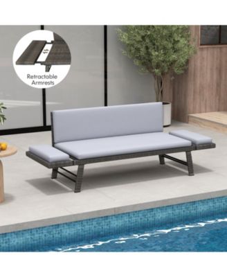 Outdoor Convertible Sofa Daybed with Adjustable Armrests for Balcony