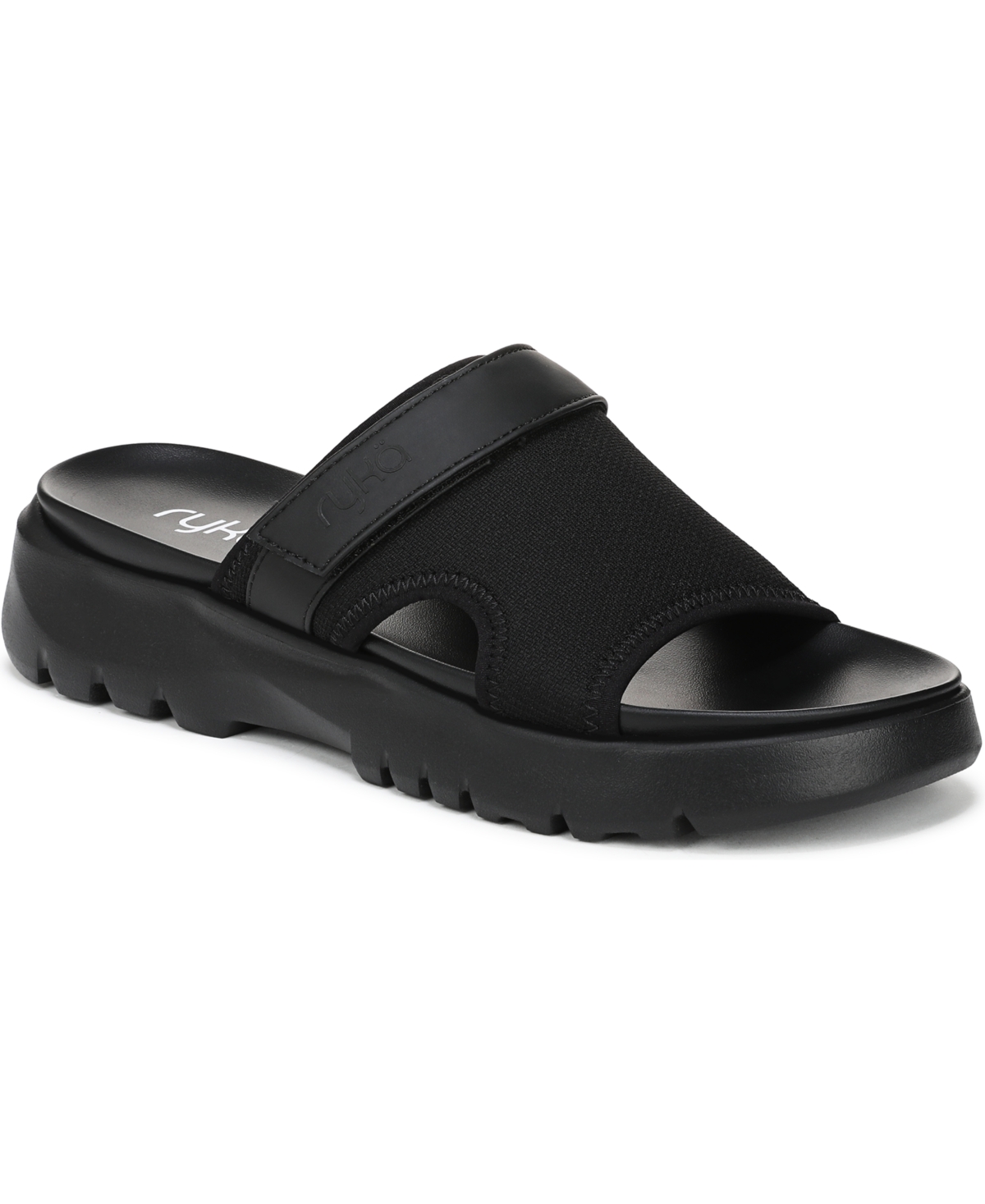 Ryka Women's Brilliant Sport Slide Sandals In Black Mesh Fabric