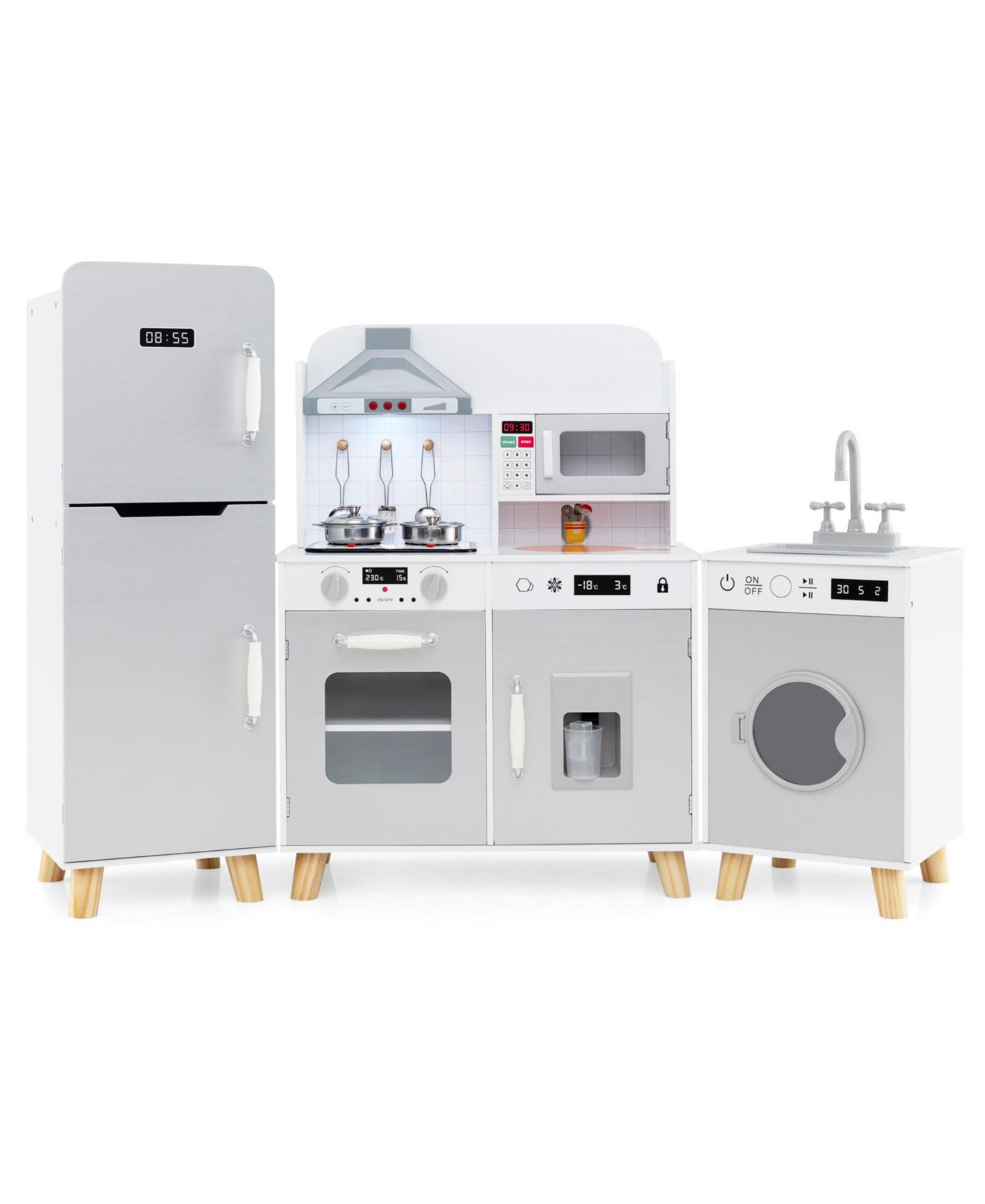 Детский игровой набор Slickblue 3-in-1 Interactive Kitchen Playset, от 3 лет, цвет: Белый / Серый — фото 1
