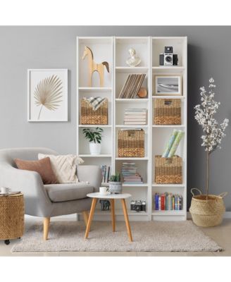 13&amp;#x22; x 13&amp;#x22; Mixed Weave Storage Baskets, Natural - Set of 4 Collapsible Cubes, Woven Bin Organizers for Bathroom, Bedroom, Laundry