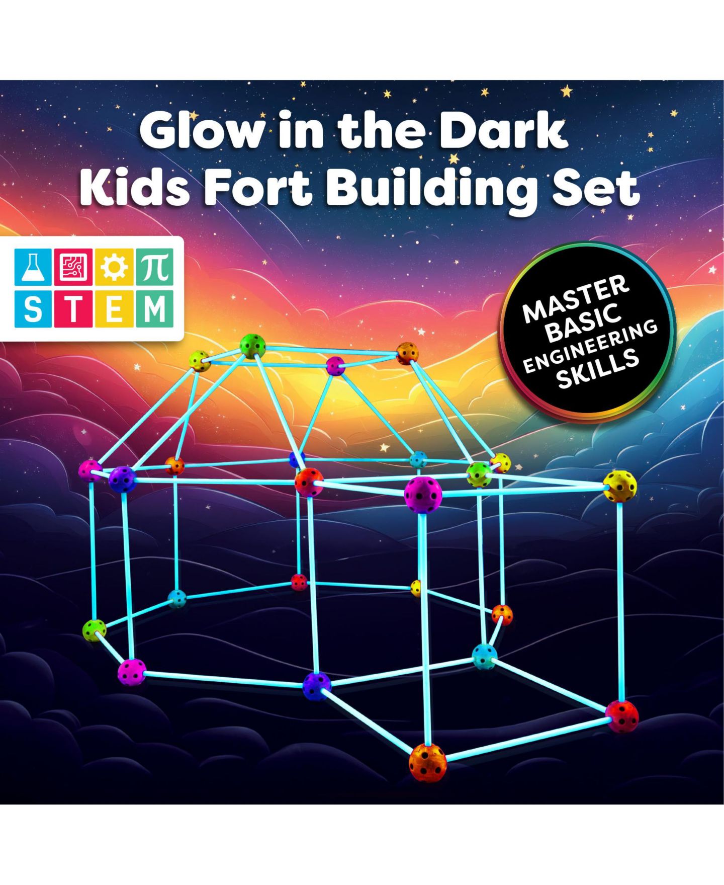 Детский конструктор Power Your Fun Glow in the Dark Rainbow Fun Forts 90-Piece Building Set, Ages 4+ — фото 3