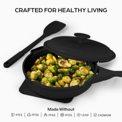 Zuka Everyday Pan 3.25 Qt. Ceramic 10 in 1 Nonstick Multi-Functional Saute Pan with Lid, Nylon Spoon, & Steamer Basket