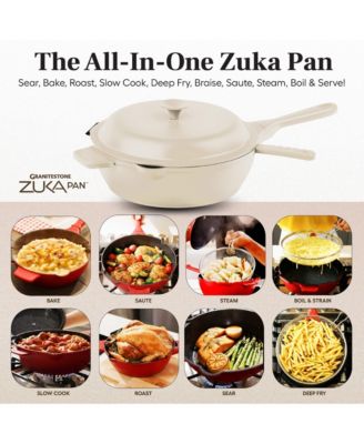 Zuka Everyday Pan 3.25 Qt. Ceramic 10 in 1 Nonstick Multi-Functional Saute Pan with Lid, Nylon Spoon, & Steamer Basket