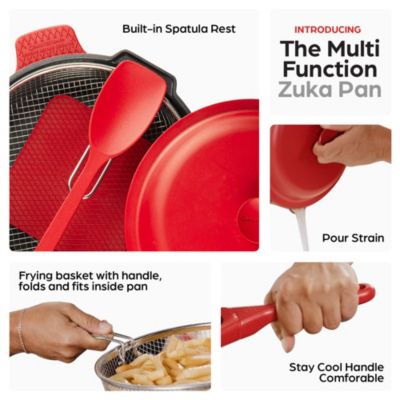 Zuka Everyday Pan 3.25 Qt. Ceramic 10 in 1 Nonstick Multi-Functional Saute Pan with Lid, Nylon Spoon, & Steamer Basket