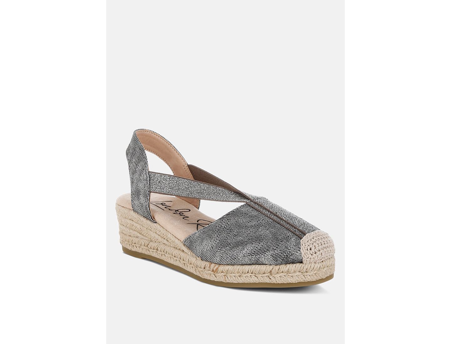 Женские сандалии London Rag Port Side Metallic Woven Espadrille Wedges, цвет: Чёрный джинсовая искусственная кожа — фото 1