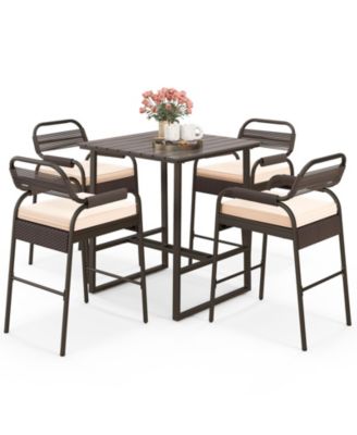 5 Piece Rattan Counter Set with 4 Stools and Polywood Bar Table