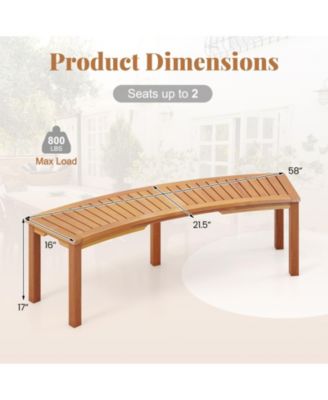 Outdoor Curved Acacia Wood Fire Pit Bench with Slatted Seat-Set of 2