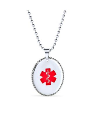Bling Jewelry Medical ID Dog Tag Pendant Necklace Oval Rope Edge ...