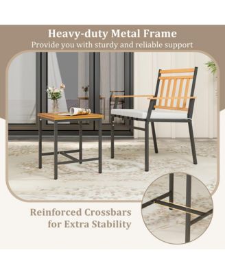 3 PCS Acacia Wood Bistro Set Patio Conversation Set w/ Cushions and Coffee Table
