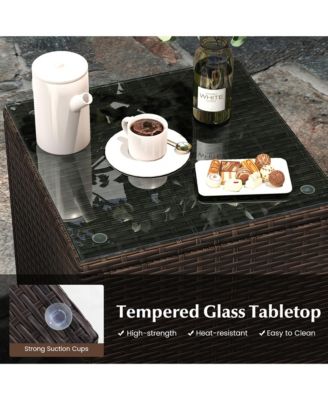 3 PCS Outdoor Conversation Set w/ Cushioned Seat & Tempered Glass Tabletop