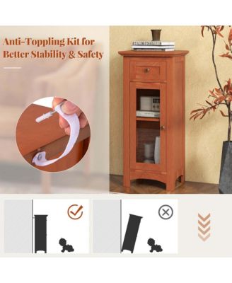 Bathroom Floor Cabinet with Single Glass Door Drawer & Adjustable Shelf