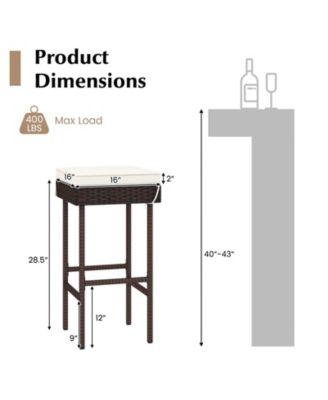 Patio Rattan Barstools Set of 4 with Footrest and Soft Cushions for Backyard Balcony