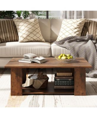 Large 2-Tier Modern Coffee Table with Storage Shelf for Living Room