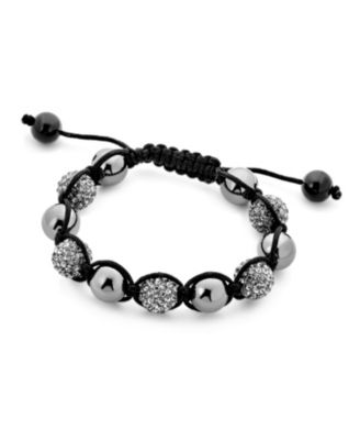 Black Pave Crystal Ball Bracelet Black Cord String Adjustable