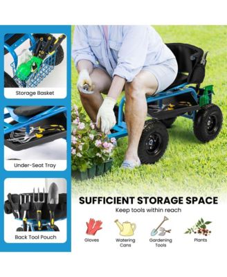 Rolling Garden Cart Height Adjustable Scooter with Swivel Seat & Tool Storage