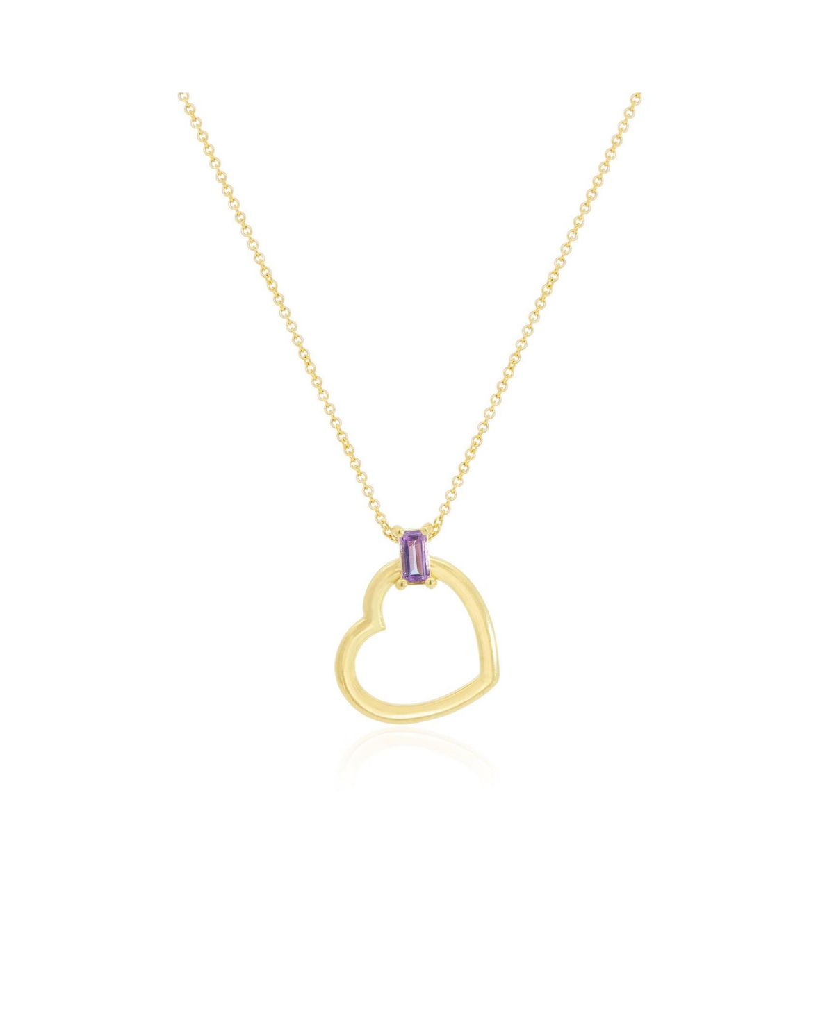 Baguette Amethyst Open Heart Necklace 14K Yellow Gold - Amethyst