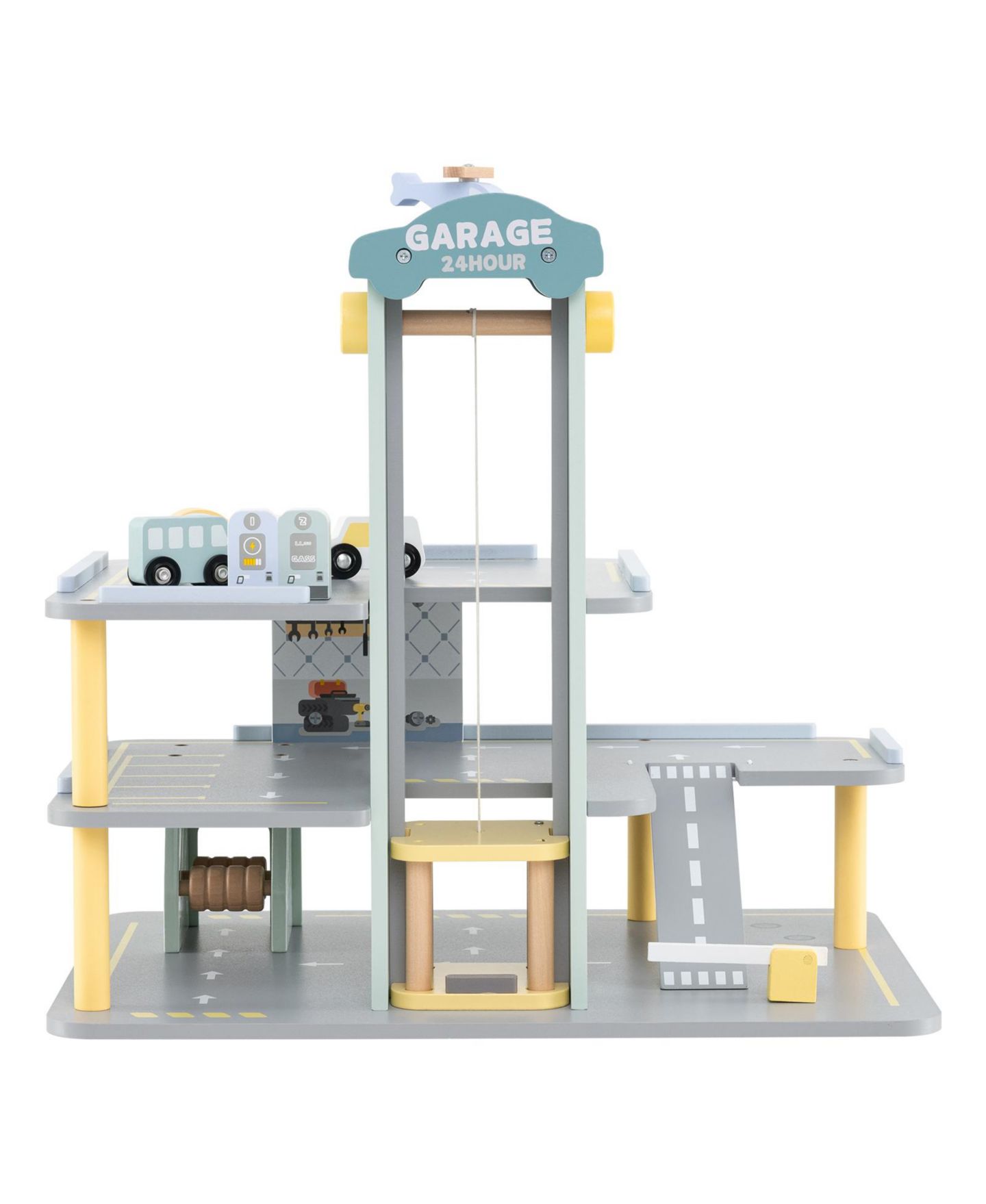 Детский игровой набор Slickblue Parking Garage Playset with 4 Cars & Helicopter Fun Toy for Kids, цвет: Серый — фото 3