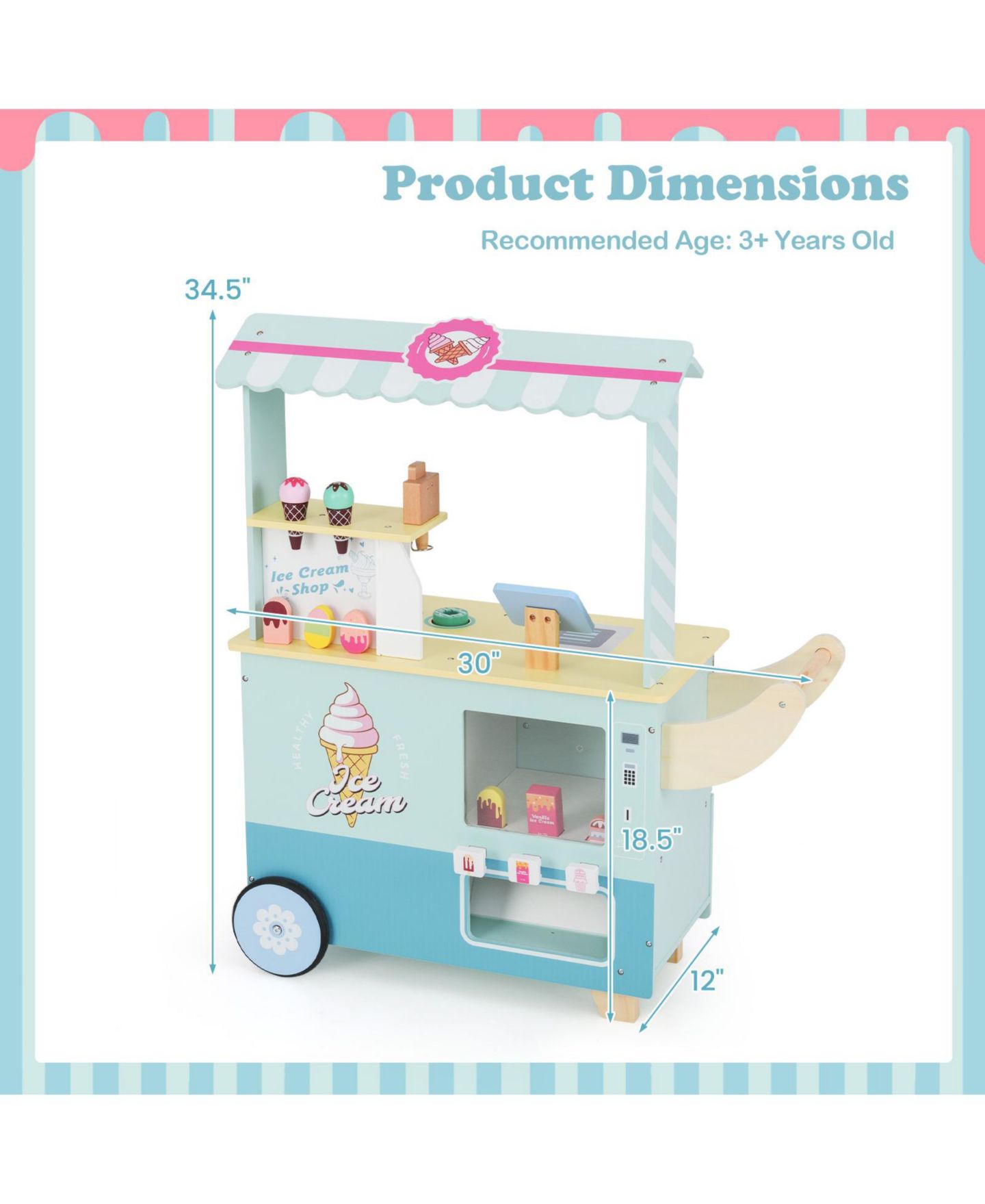 Детский игровой набор Slickblue Kids Ice Cream Truck Pretend Play Set with Vending Machine for Toddlers, цвет: Зелёный — фото 2