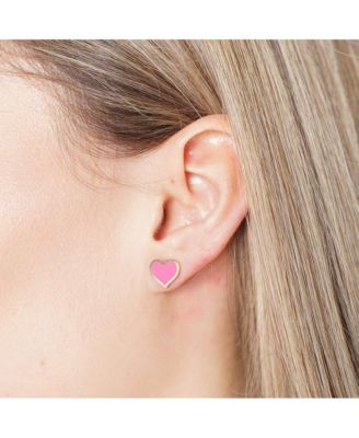 Large Bubblegum Pink Heart Stud Earrings 14k Gold