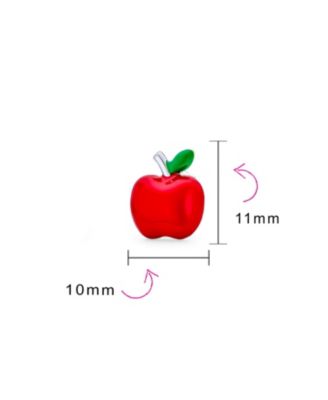 Small Teachers Pet Red Enamel Food Fruit Apple Stud Earrings .925 Sterling Silver