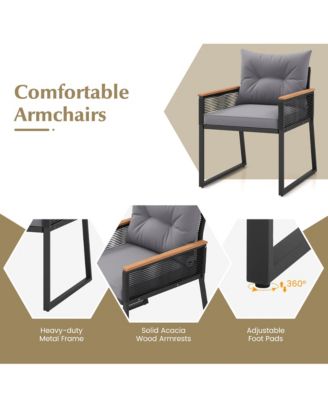 5 Piece Patio Conversation Set PE Rattan Wicker Chairs w/ 2 Ottomans Soft Cushions