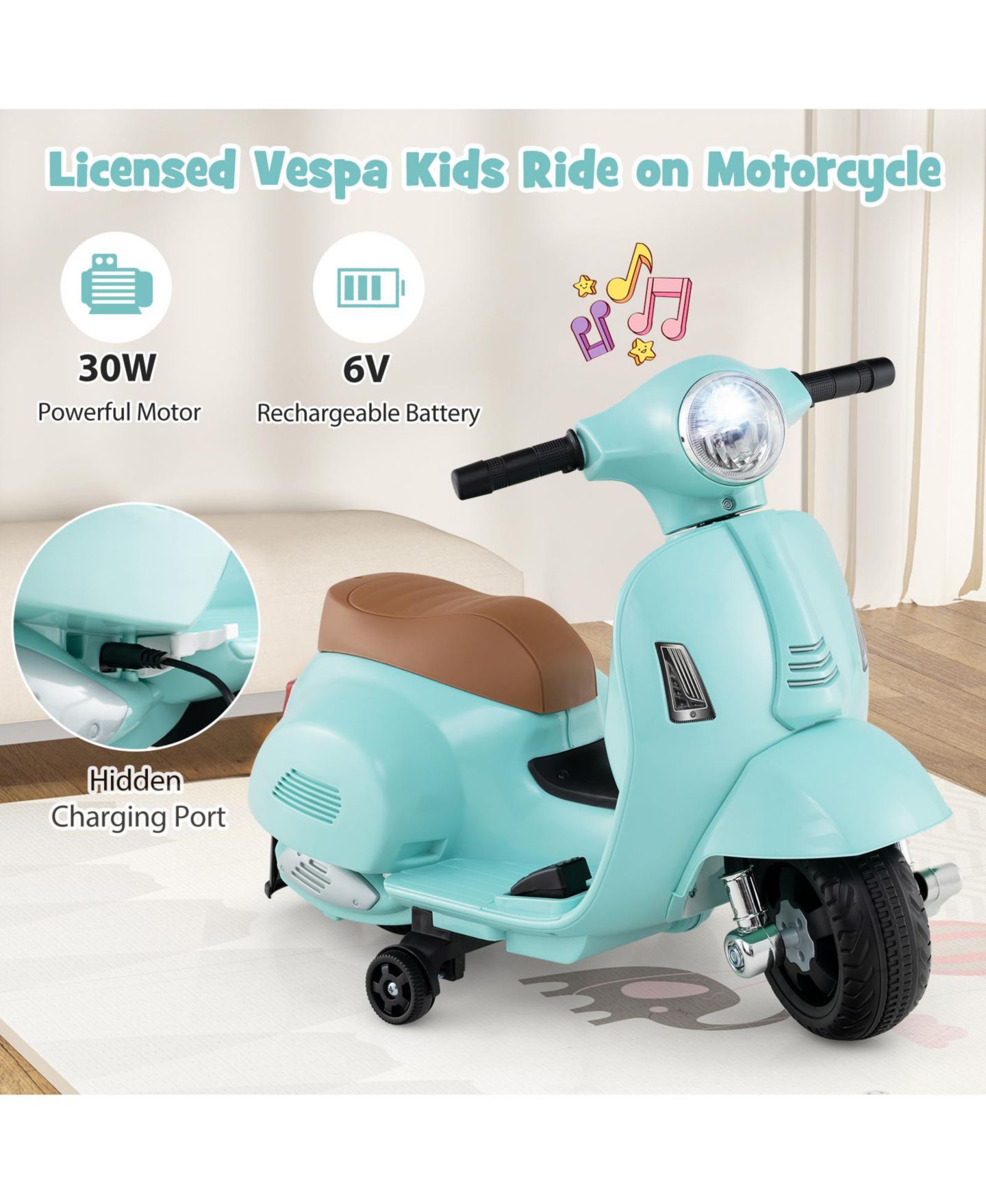 Детская игрушка Slickblue Licensed Kids Ride On Motorcycle with LED Headlight Horn and Footrest, цвет: Зелёный — фото 6