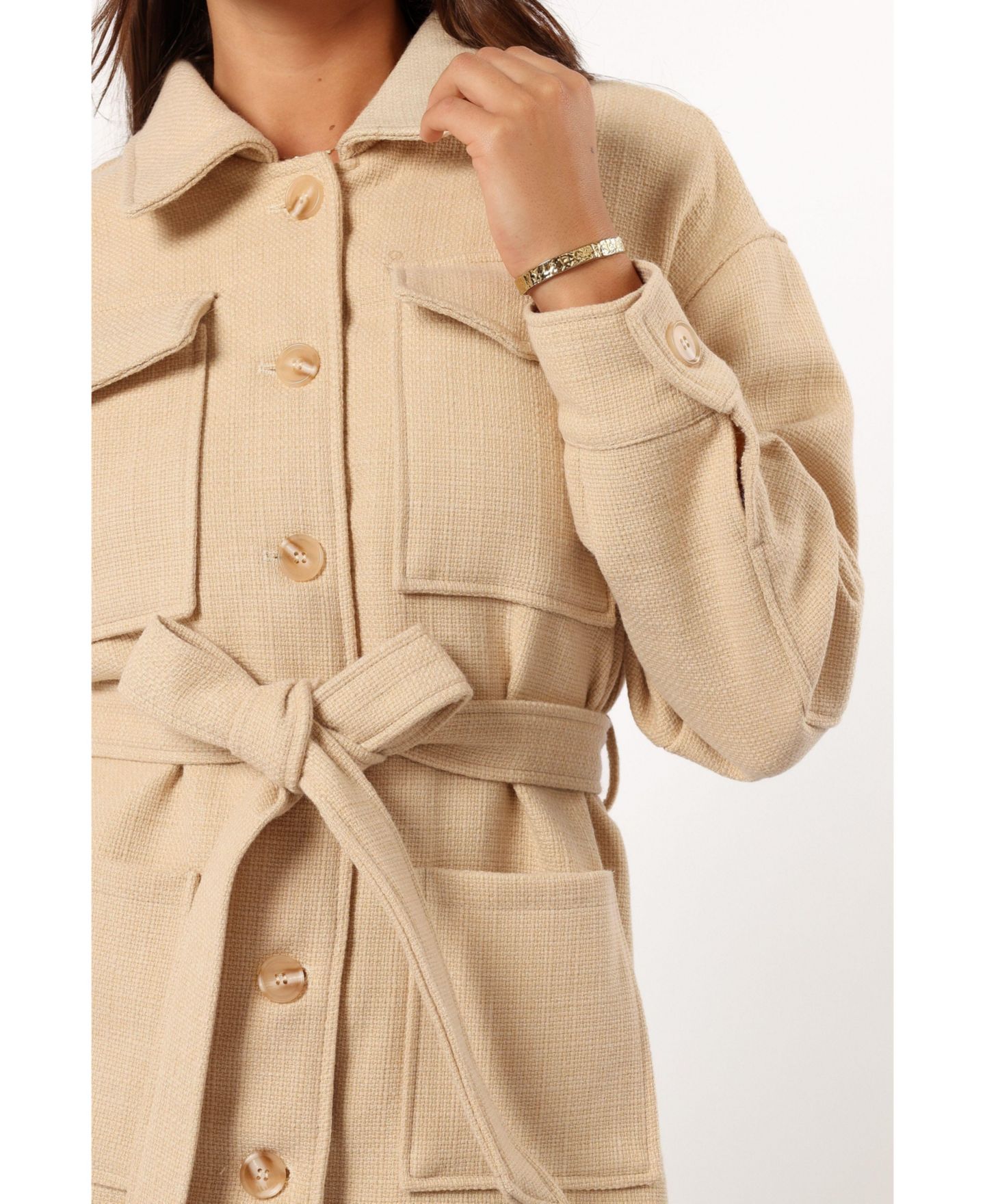 Женские куртки Petal and Pup Arlow Tie Front Shacket, цвет: Кремовый — фото 5